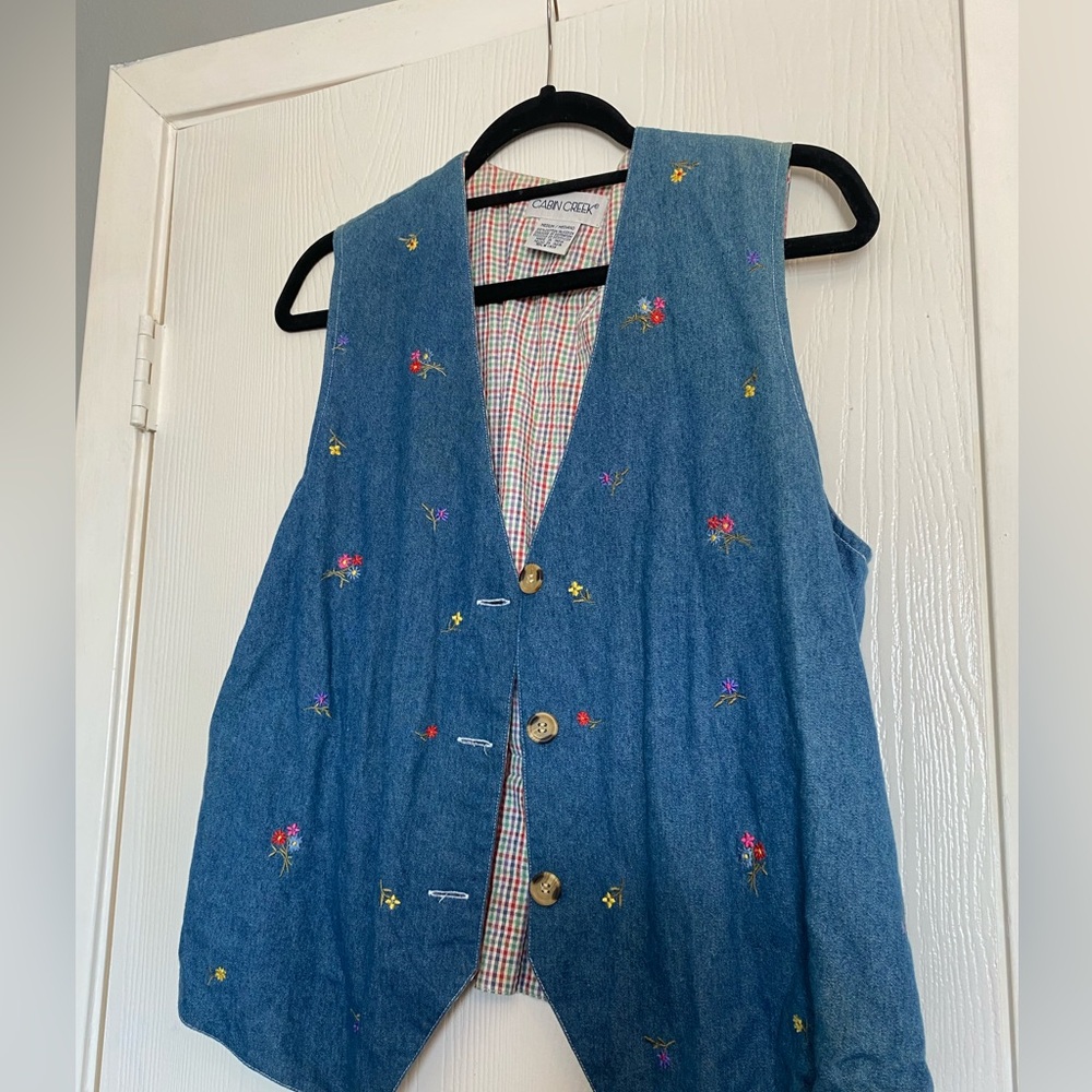 Vintage Denim Vest (with flower stitching)